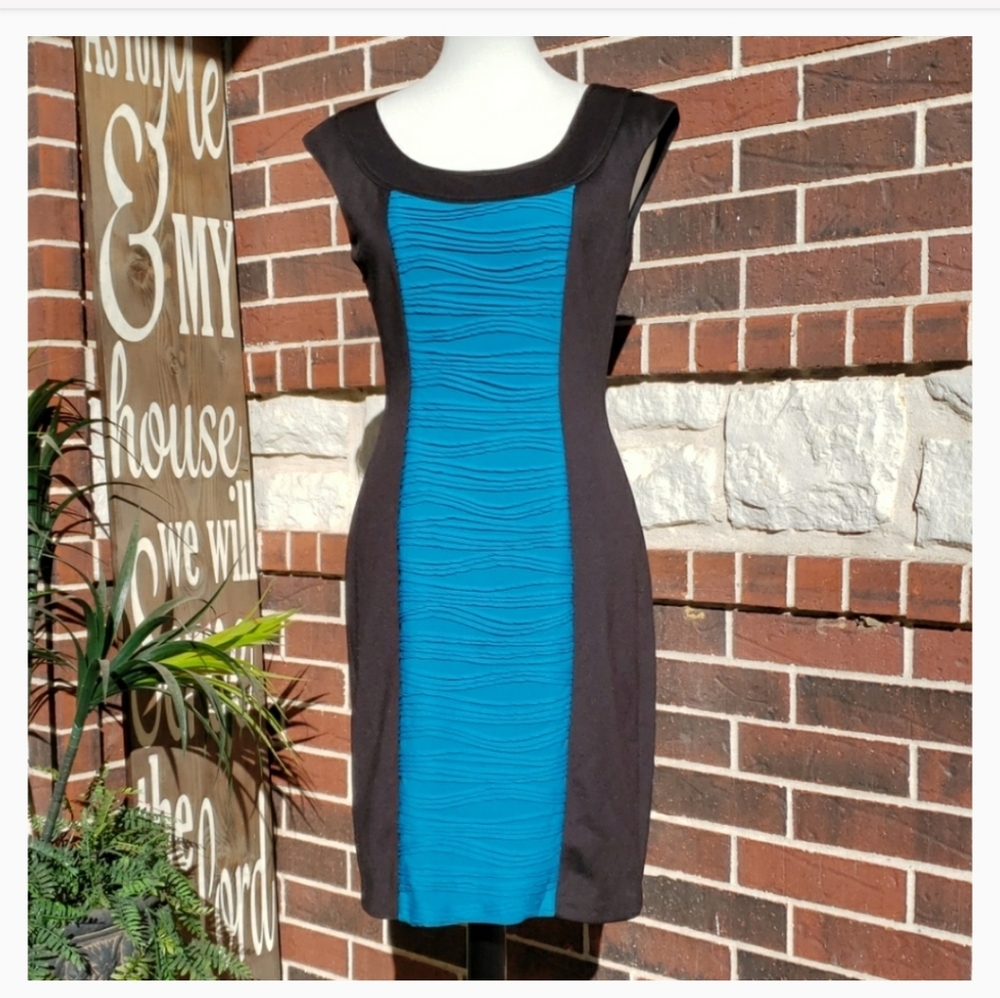 Maggy London Sheath Black Blue Sleeveless Dress